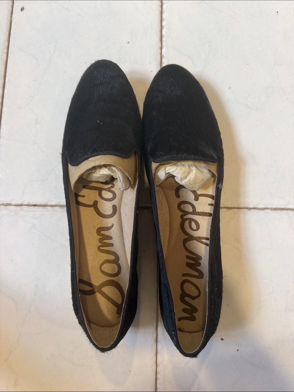 Sam Edelman Black Ponyhair Slip-On Loafers